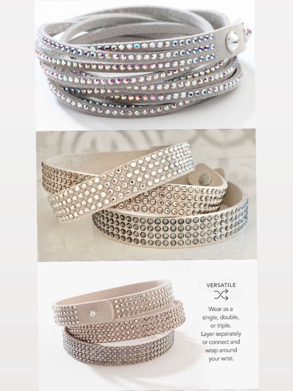 Touchstone Crystal Wrap Bracelet 2 piece BUNDLE - Light Gray